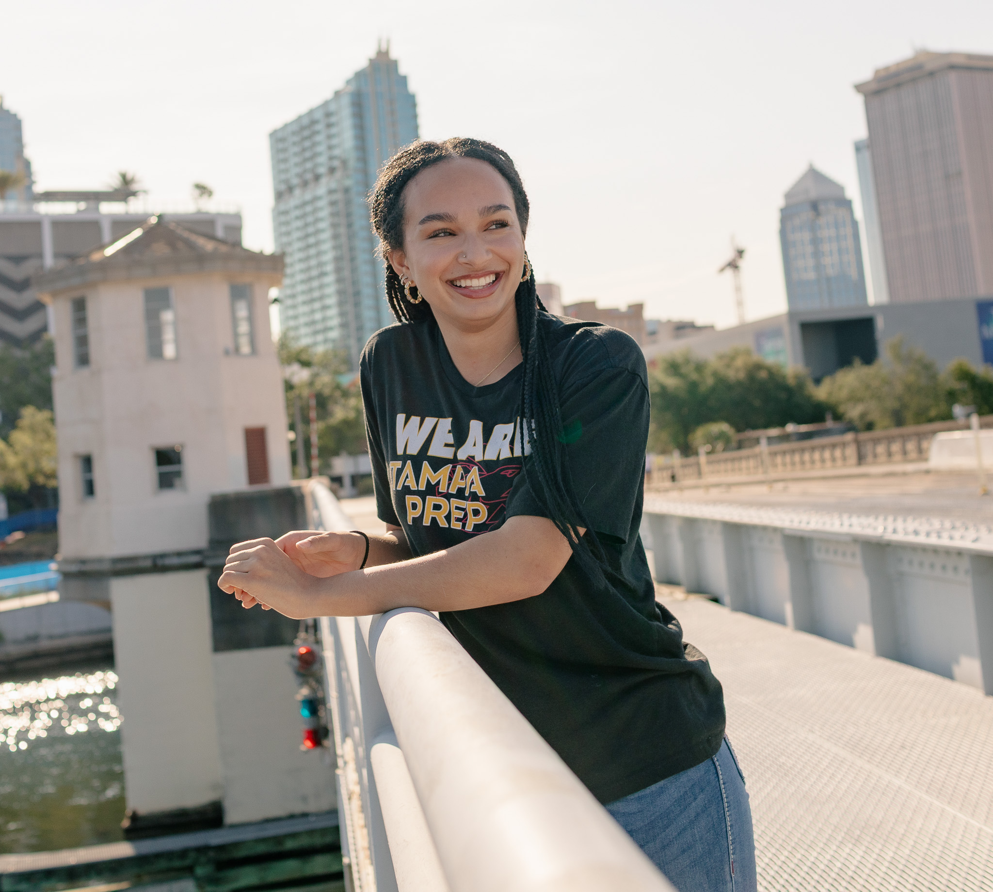 Student on Downtown Bridge